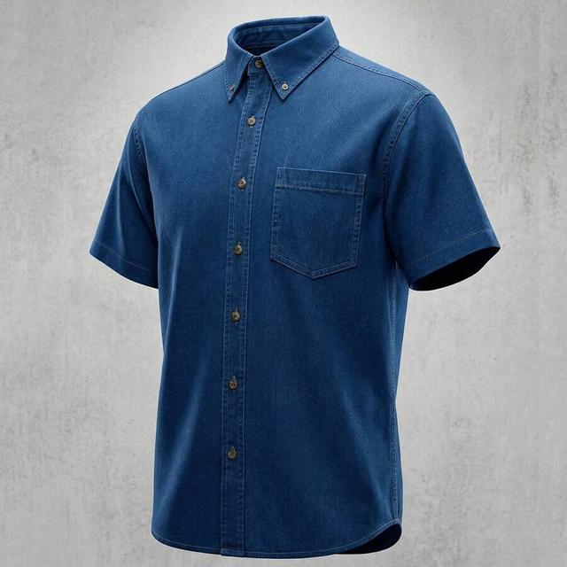 unisex short sleeve button up denim shirt