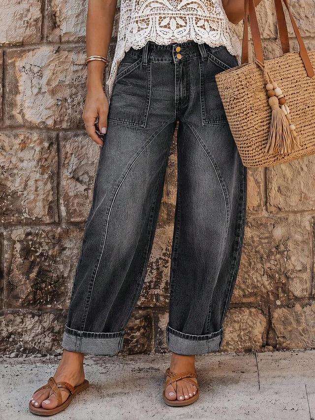 washed black loose fit slant pocket denim jeans