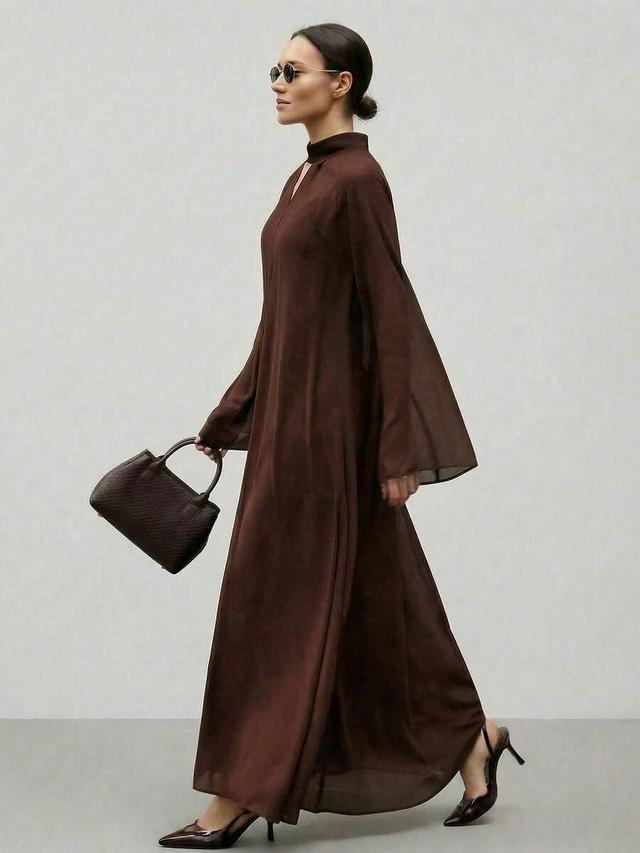 elegant dark brown chiffon loose fit maxi dress