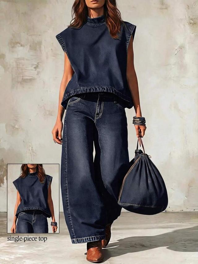 balvessa women's stand collar back zipper denim top