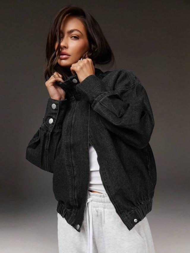 charcoal grey denim bomber jacket
