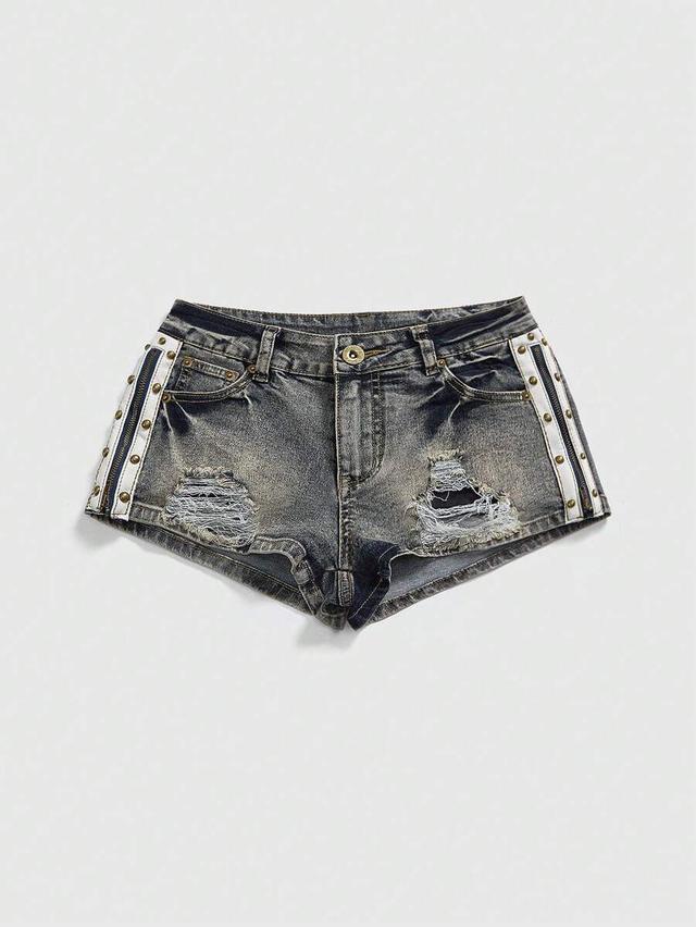 vintage washed y2k studded denim mini shorts