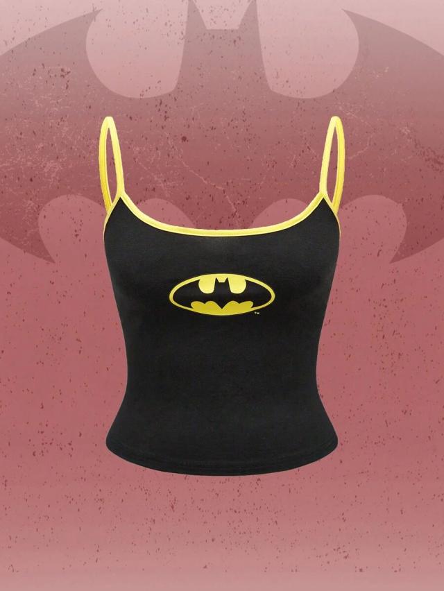batman graphic black ringer cropped cami top