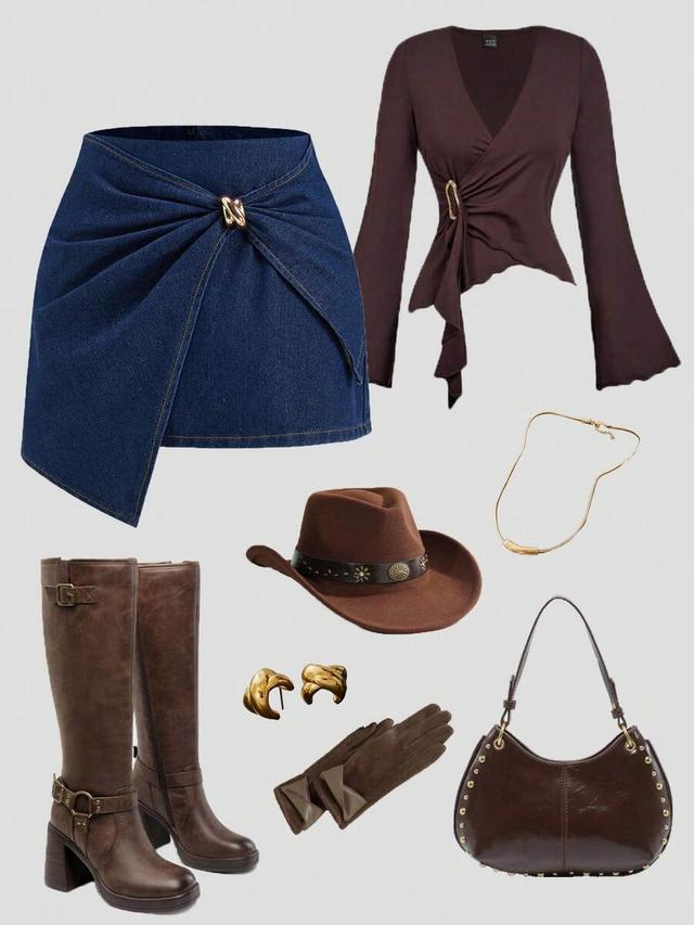 dark wash denim mini skirt with front twist detail