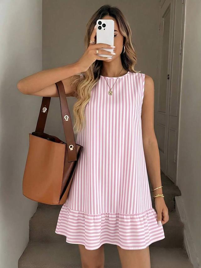 pink and white striped sleeveless mini dress