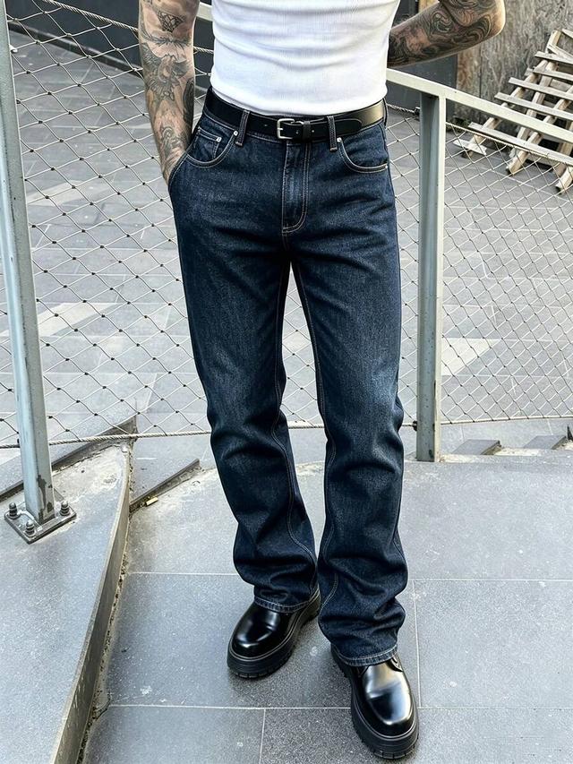 men's vintage dark wash classic straight leg jeans
