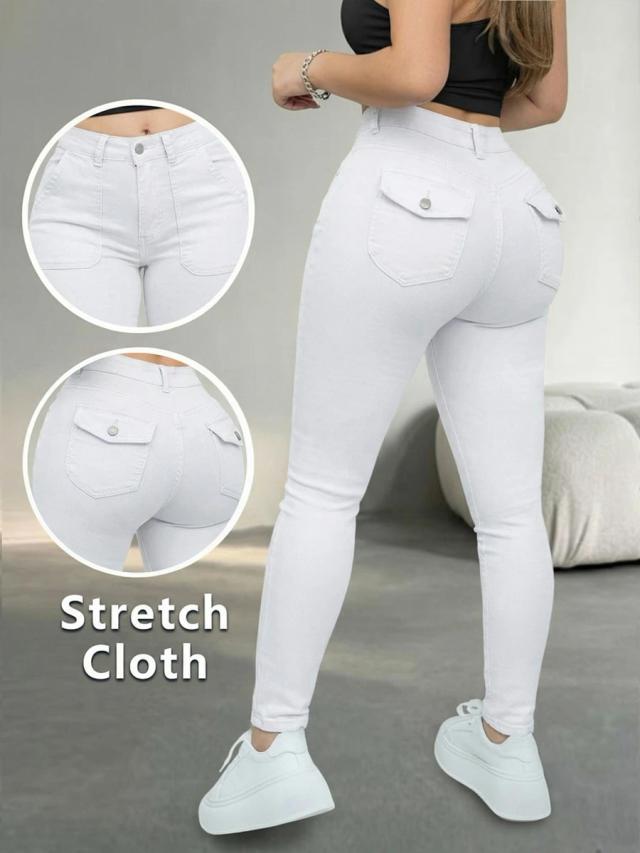 women's casual slim-fit white stretch denim jeans