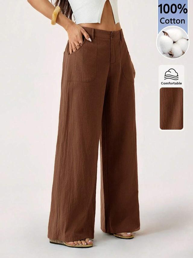 brown washed cotton wide leg trousers