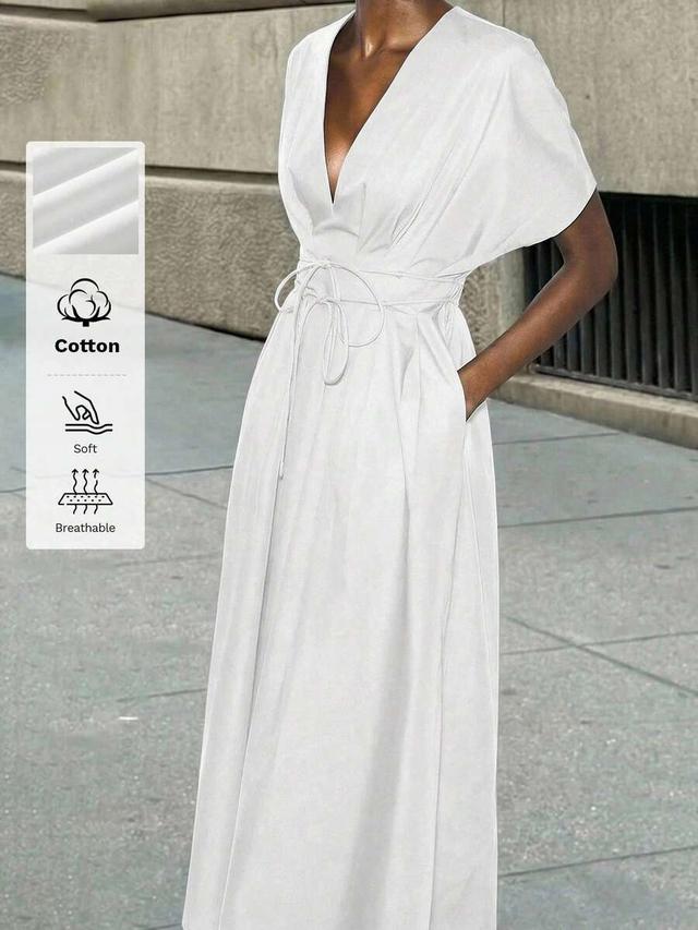 maija elegant minimalist white cotton wrap long dress