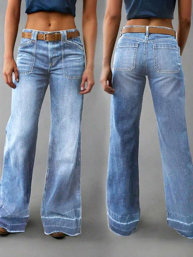 women's casual wide leg washed denim jeans