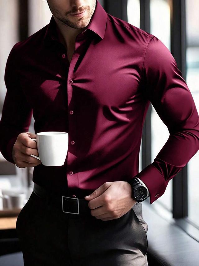 burgundy slim fit button down dress shirt