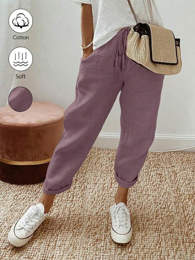 breezaya women loose drawstring hemming cuffed casual cropped pants