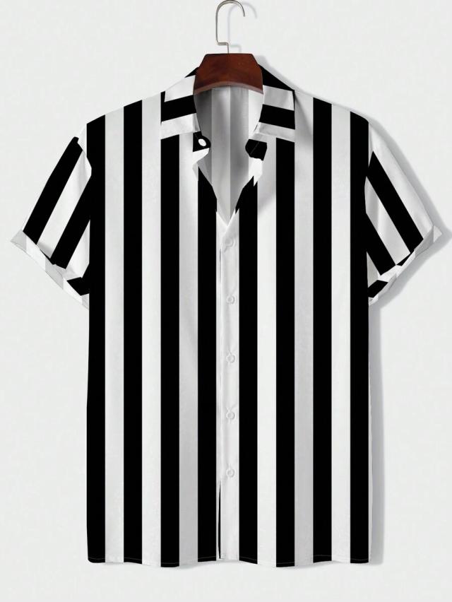 black and white striped short sleeve shirt