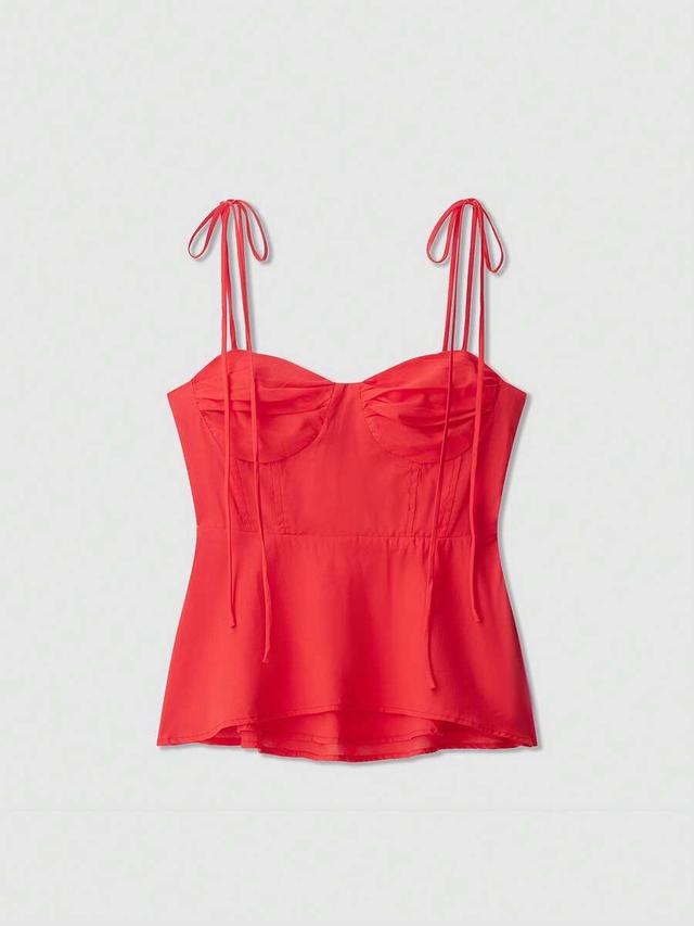 women's solid red casual bustier top