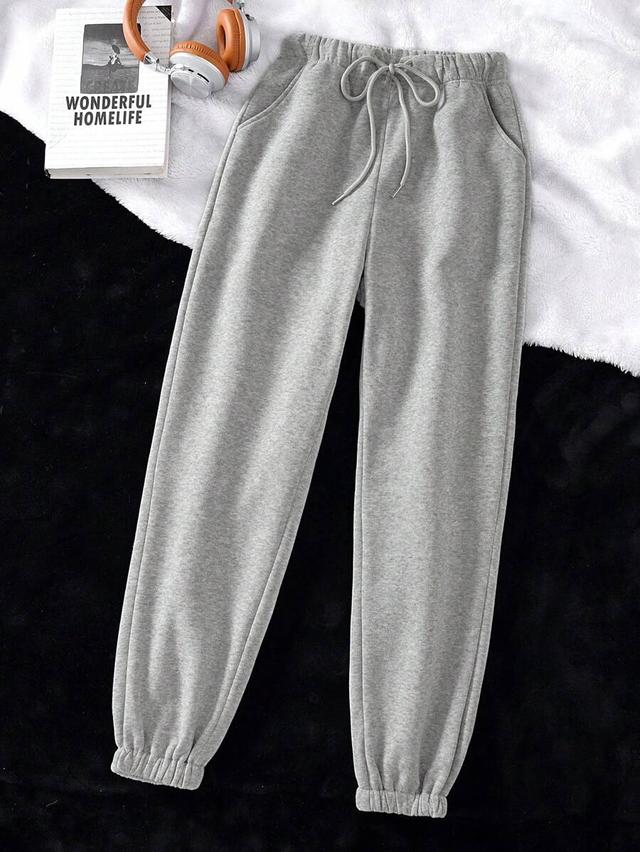 grey casual drawstring waist lounge sweatpants