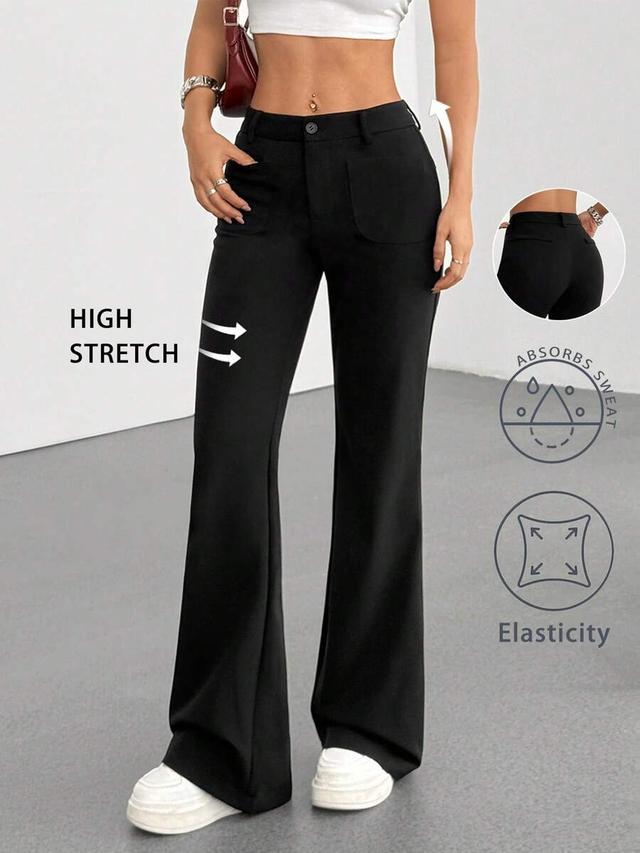 flirla black slimming fitted flare leg pants