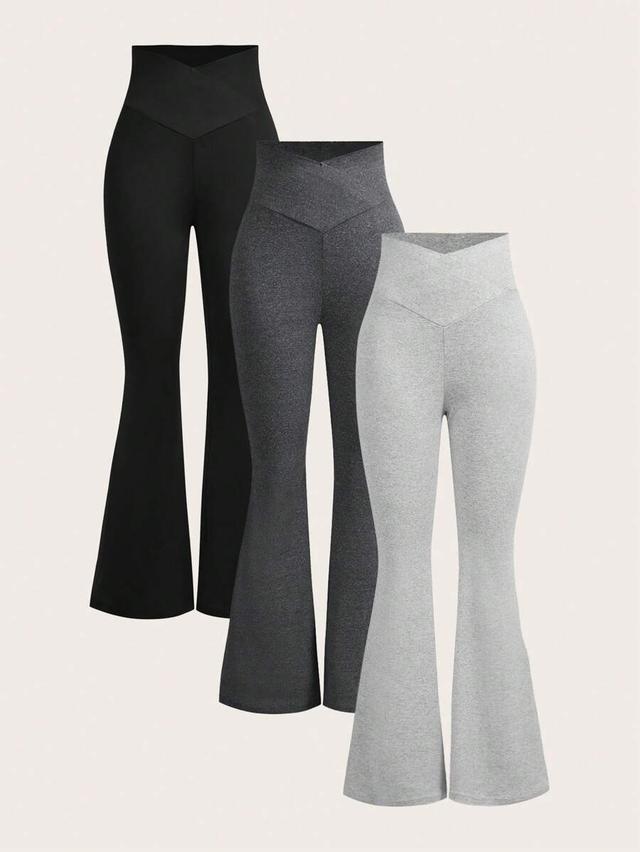 dark grey v-waist flare leg trousers