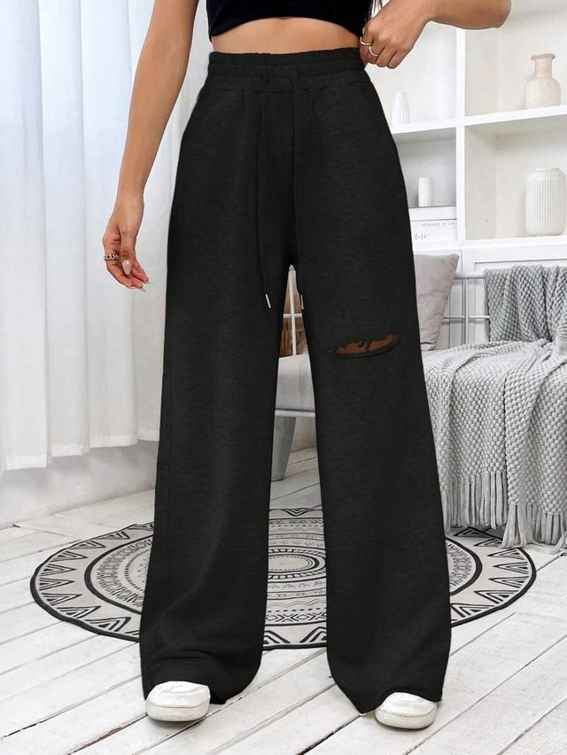 black drawstring waist wide leg casual sweatpants