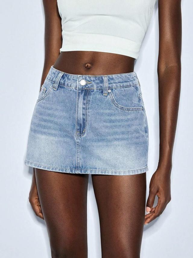 light wash denim mini skirt