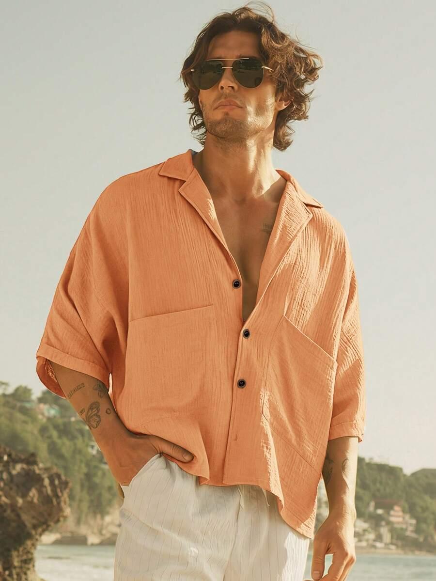 himland men's khaki short-sleeve button-up shirt