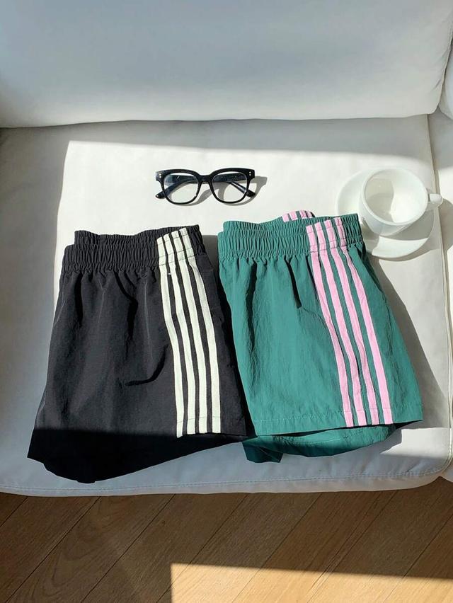 green side stripe elastic waist casual sports shorts