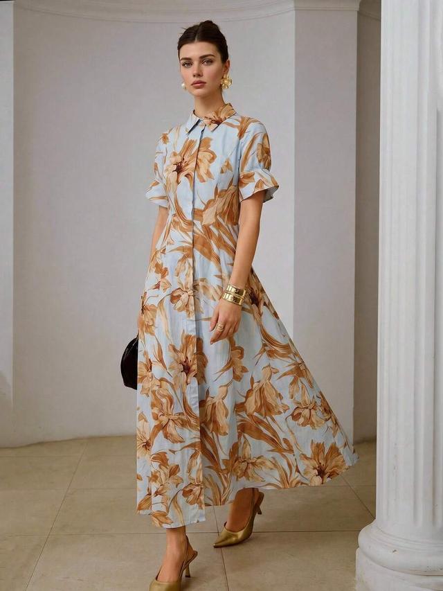 zeylah a-line waist cinching short sleeve shirt dress