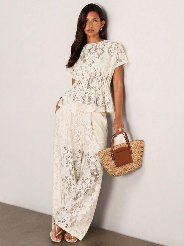 off-white floral embroidered lace two piece set