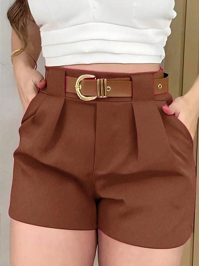 bamgleam brown high-waisted pleated casual summer shorts