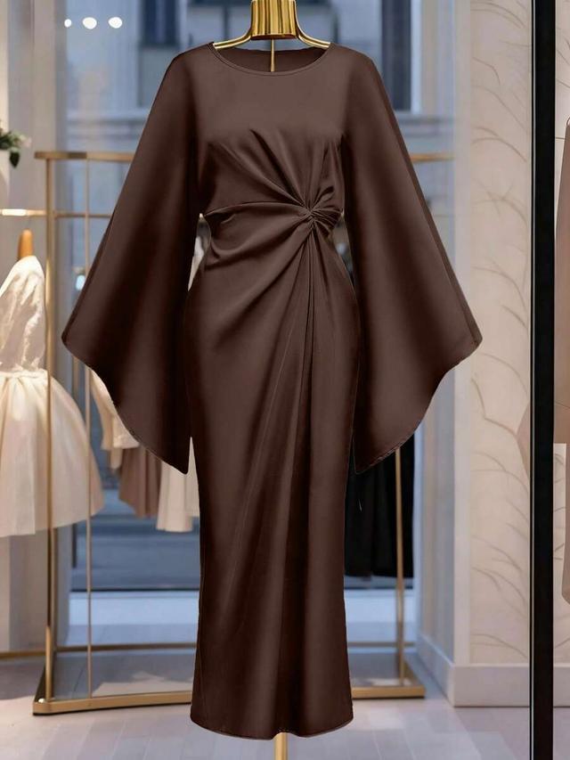 franclia champagne satin formal dress with twist design