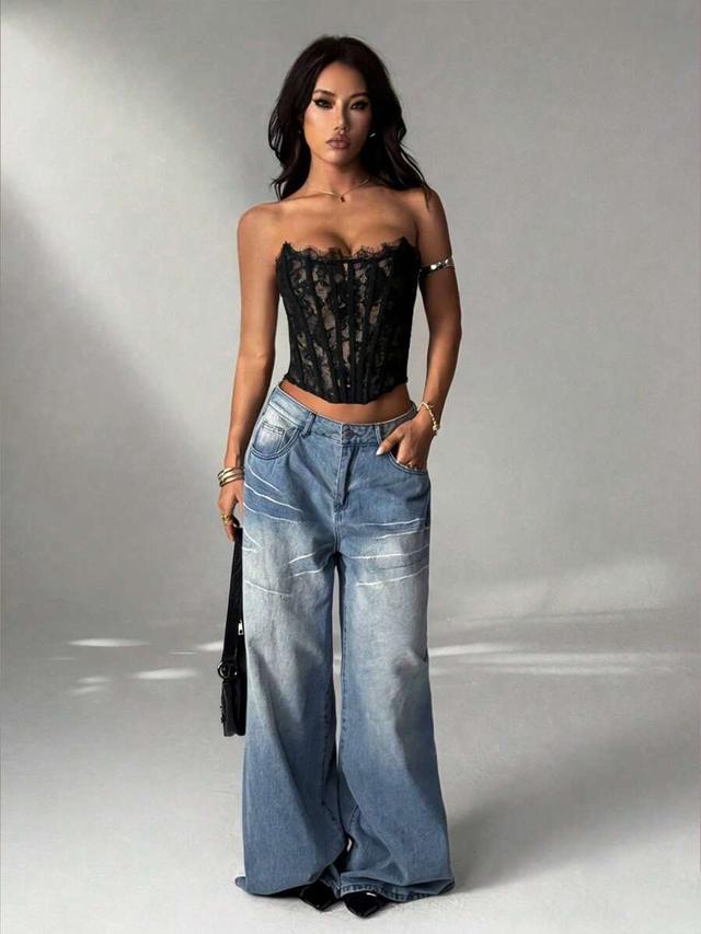 black lace corset tube top with back lacing