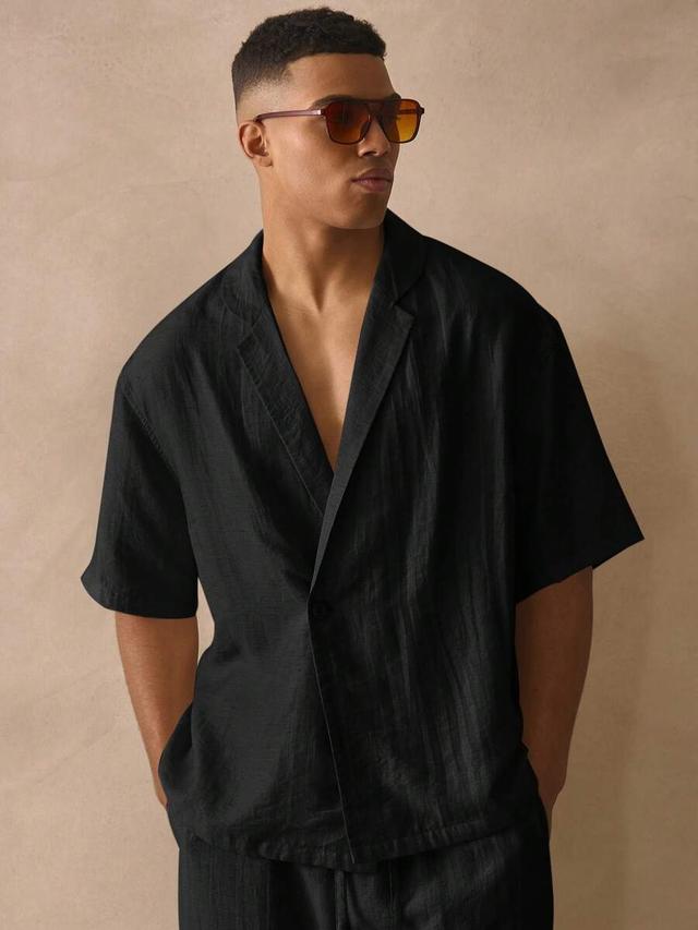 musero short sleeve asym button detail linen textured shirt