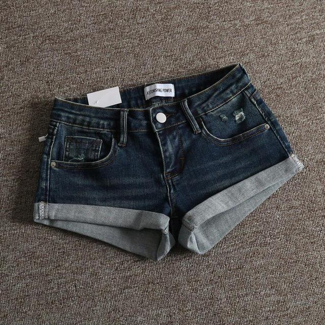 dark blue distressed denim cuffed shorts