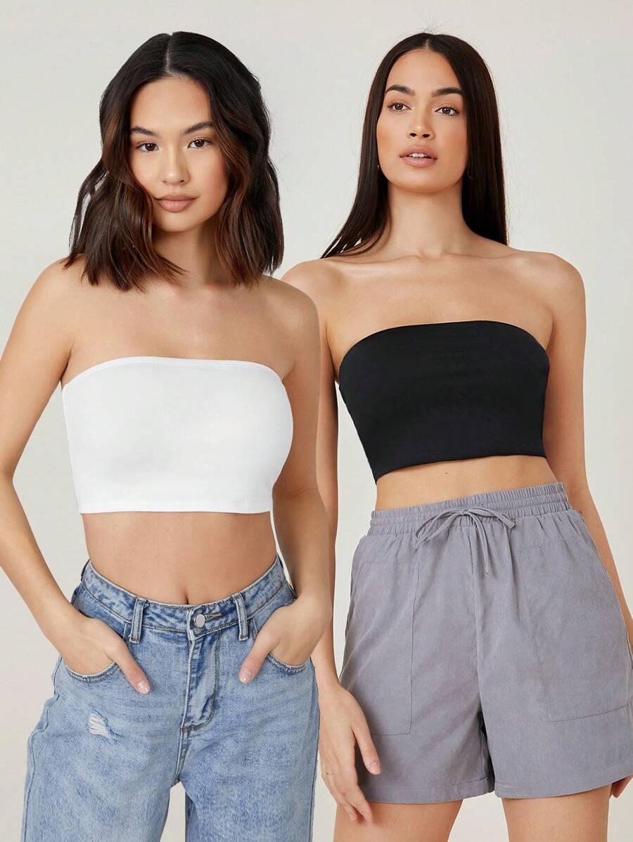 white shein basics crop tube top set