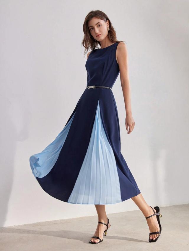 motf premium two tone pleated panel dress