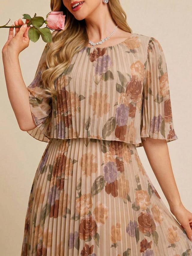 amorya floral print pleated midi dress