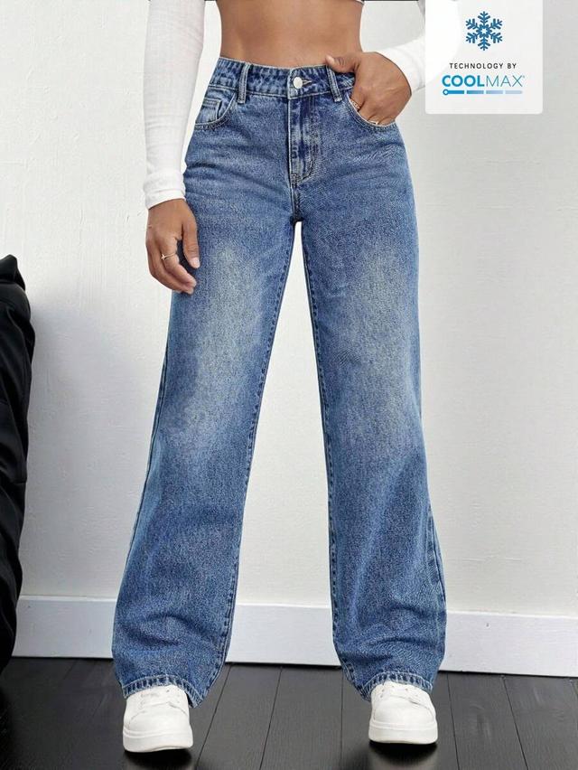 women's washed slant pocket casual wide leg jeans