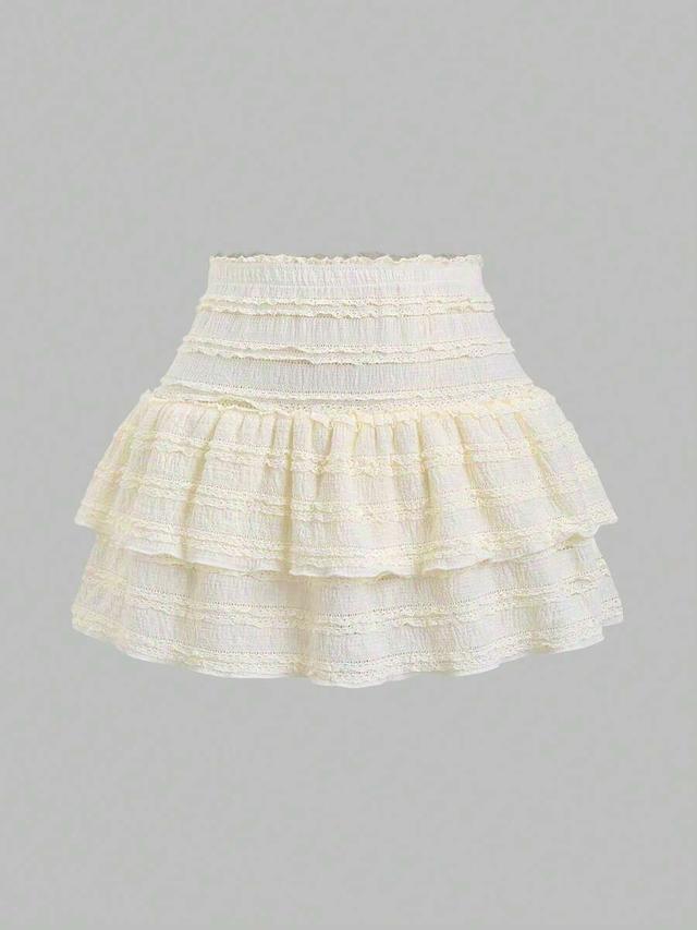 solid color ruffle trim double layered mini skirt