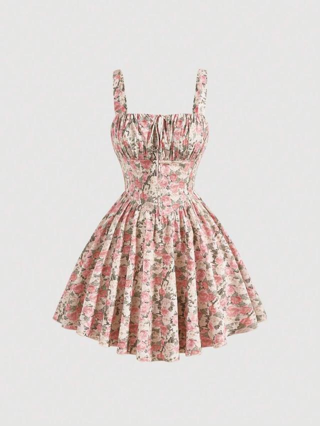 floral print ruched bust cami mini dress