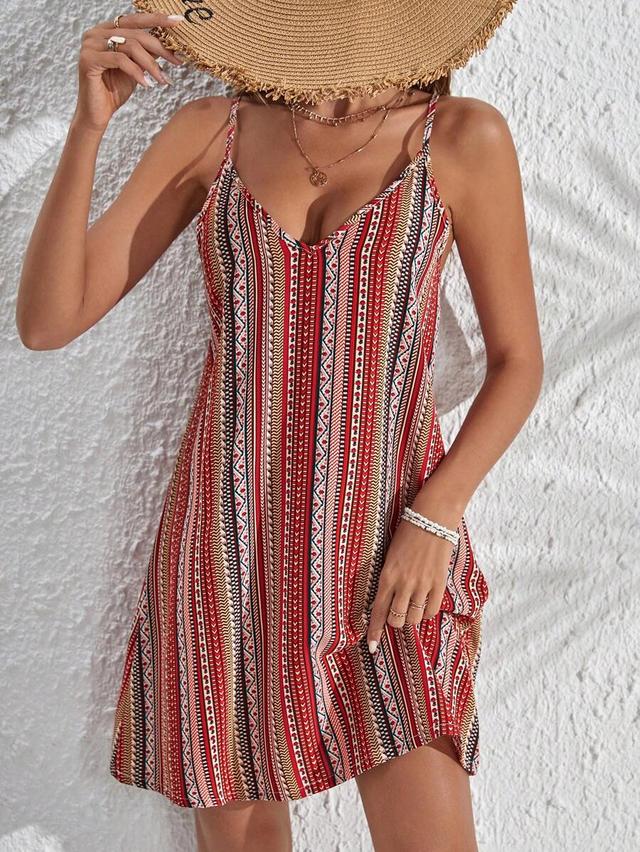 chevron and striped print cami dress