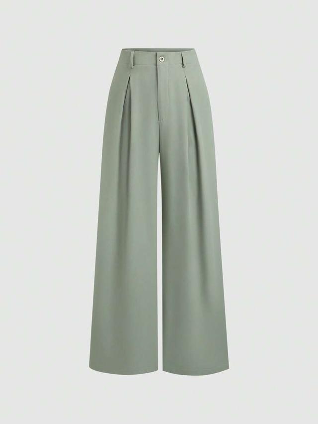 sage green pleated wide leg trousers