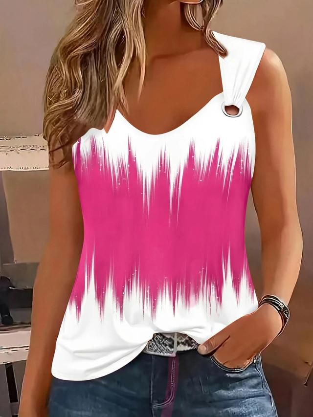 women's pink and white geometric v-neck camisole top