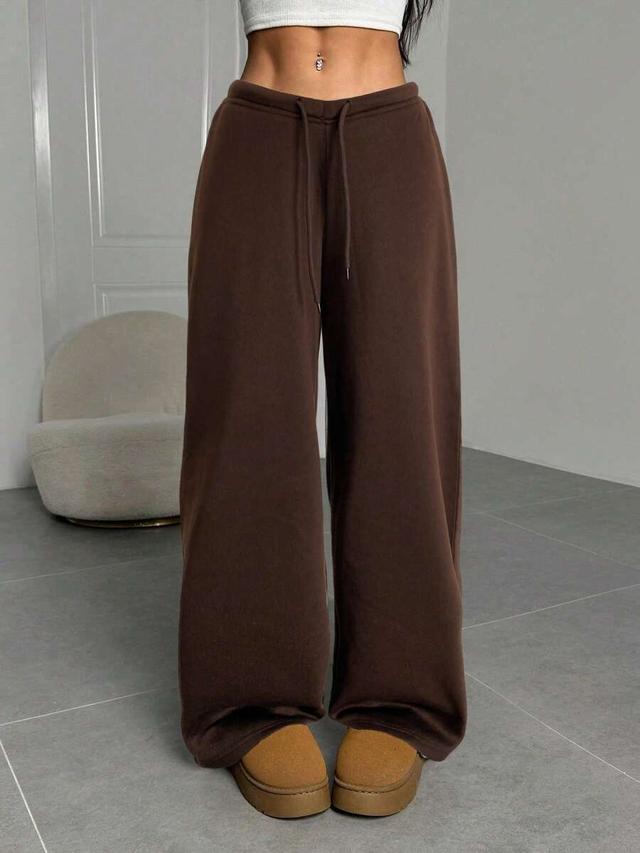 brown wide leg casual lounge sweatpants
