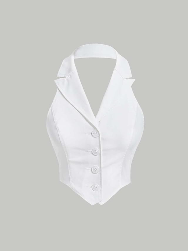 white button front halter top with collar