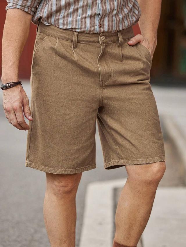 brown casual slant pocket denim shorts