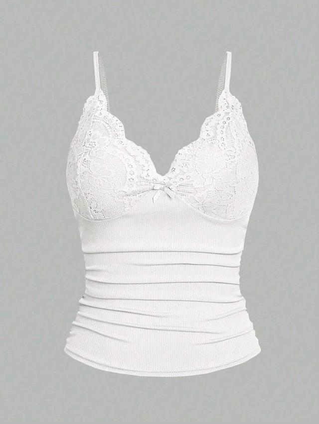 white lace trim ribbed camisole crop top
