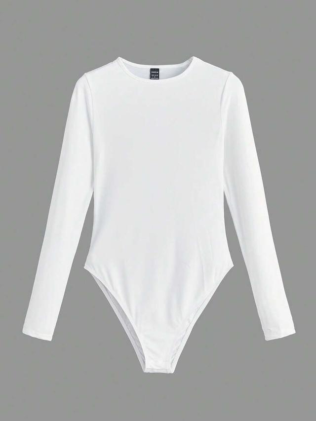 solid white long sleeve slim fit bodysuit