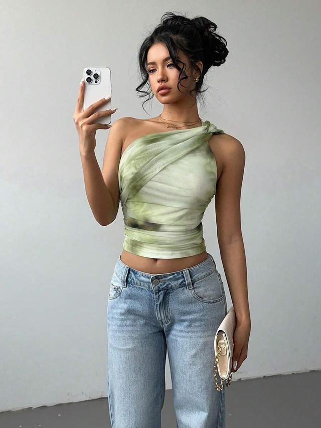 aloruh tie dye mesh ruched front cropped top