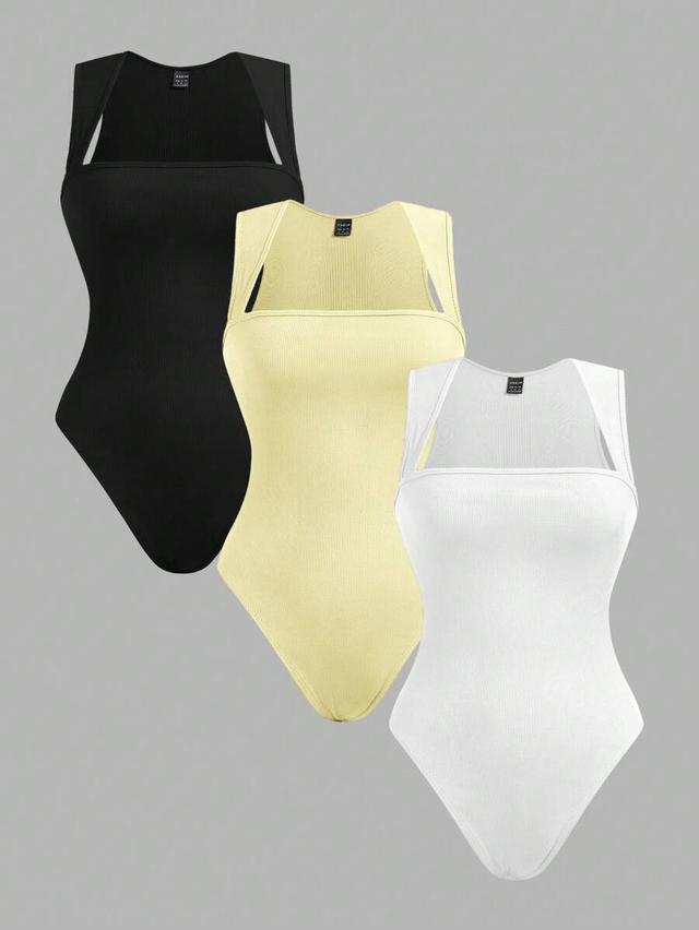 pale yellow crew neck sleeveless ribbed bodysuit