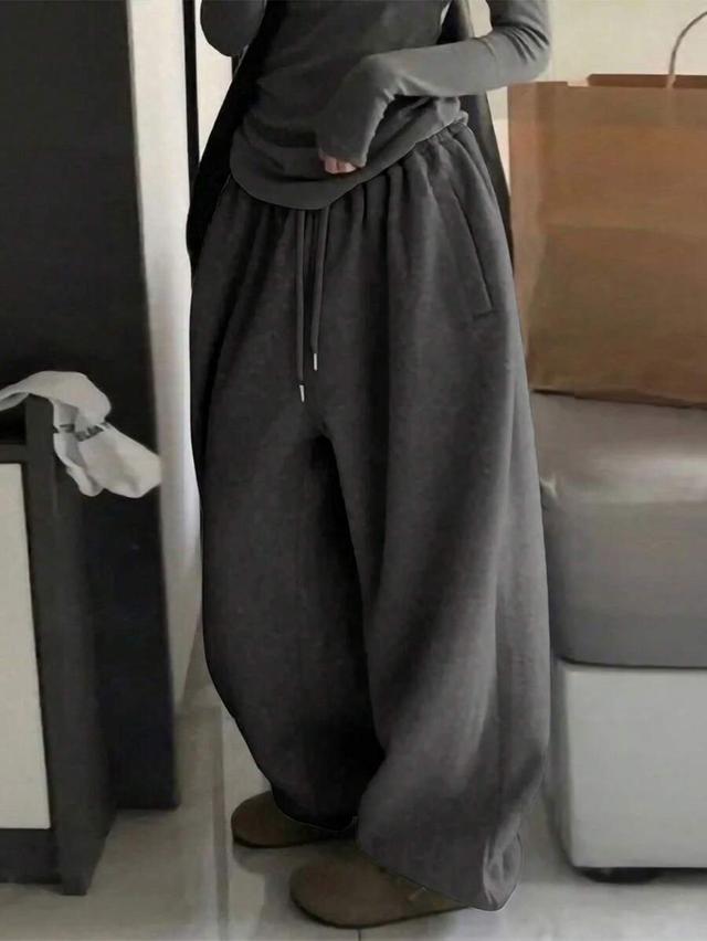 dark grey drawstring loose leg sweatpants