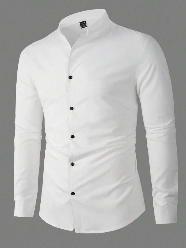 white long sleeve mandarin collar button up shirt
